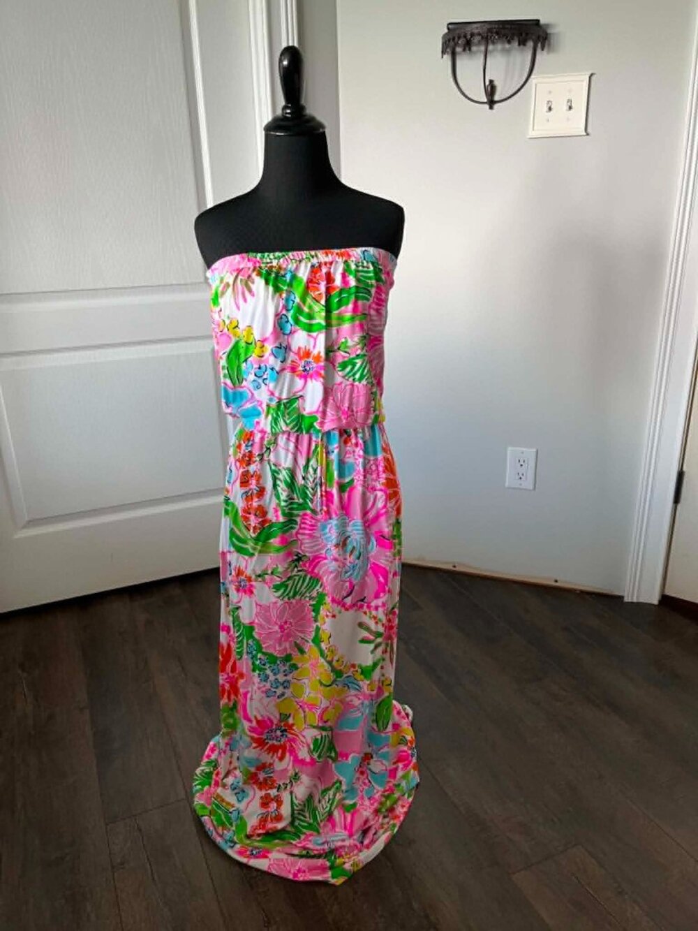 Lilly Pullitzer Strapless Maxi Dress "Nosey Posey" Floral Print size Medium